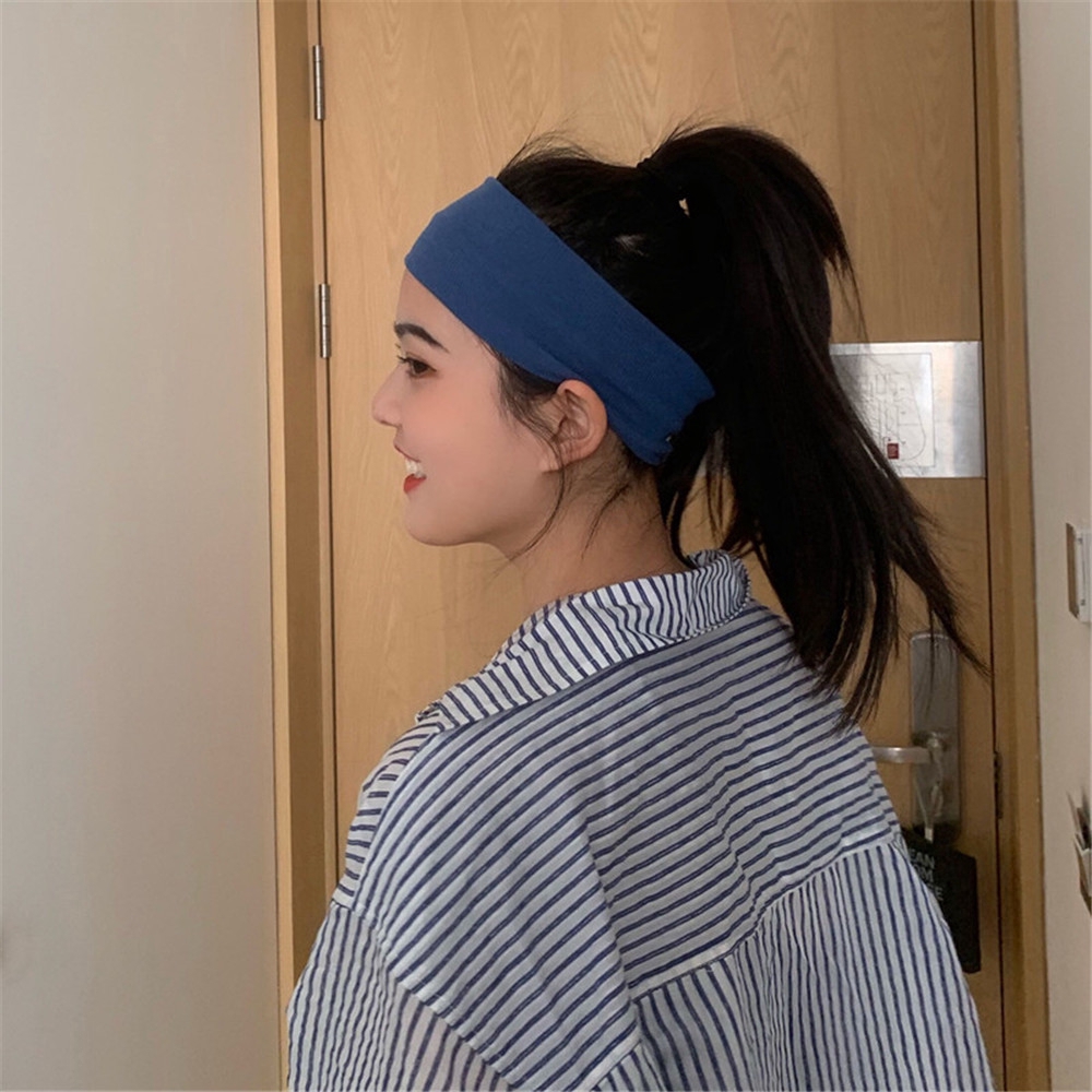 Women's Cotton Stretchy Headband Sport Knitted Solid Color Hair Band For Girl Striped Flat Elastic Hair Accessories