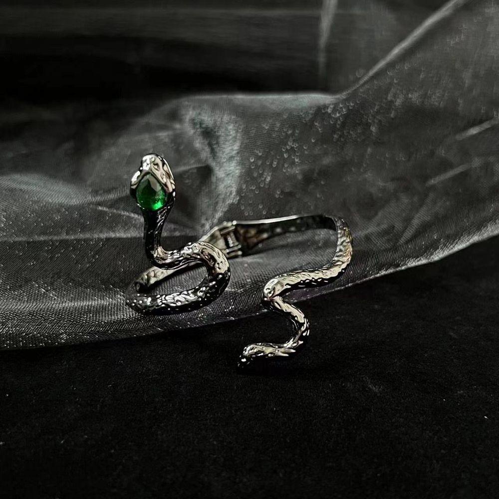 Dyruidoj Vòng Tay Hở Hình Rắn Bằng Kim Loại Màu Xanh Lá Phong Cách Punk Hàn Quốc Có Thể Đ