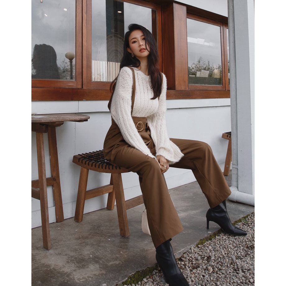 Quần ống rộng lưng cao 2 cách mặc (kèm belt) nữ Air Space Lady 2141823003