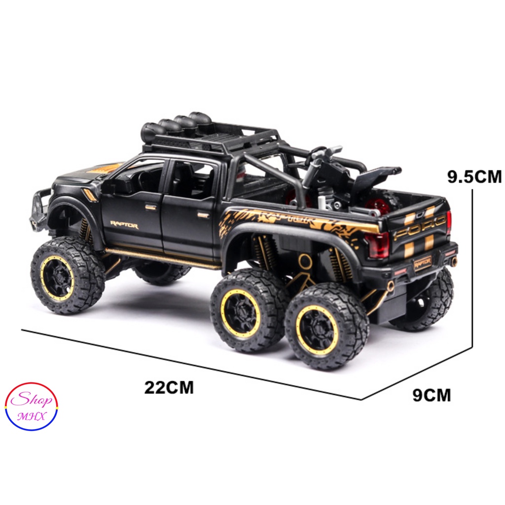 Xe mô hình sắt Ford Raptor Offroad Beast 6x6 TẶNG KÈM BIỂN SỐ tỉ lệ 1:28 hãng Chezhi 3 màu