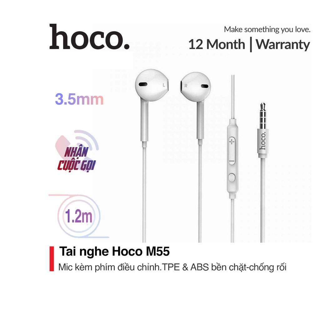 ⚡Mẫu Mới⚡TAI NGHE ÂM THANH HAY HOCO M55 M34 NHÉT TAI DÂY CÓ MIC JACK 3.5mm cho Điện Thoại IP 5 5s 6 6s plus IPad Android