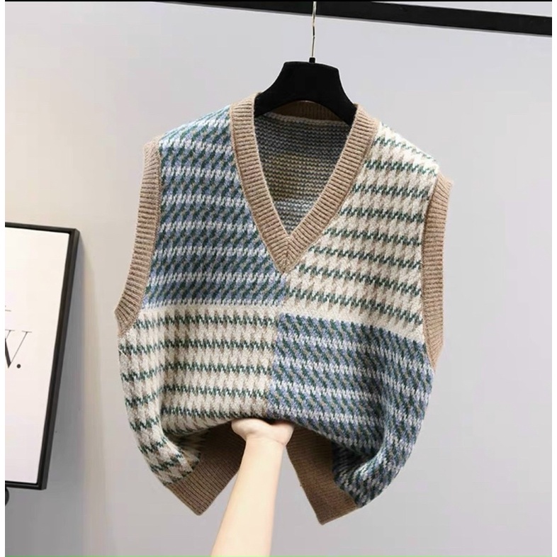 ANU449 - ÁO GILE LEN CỔ TIM PHỐI MÀU ZICZAC | BigBuy360 - bigbuy360.vn