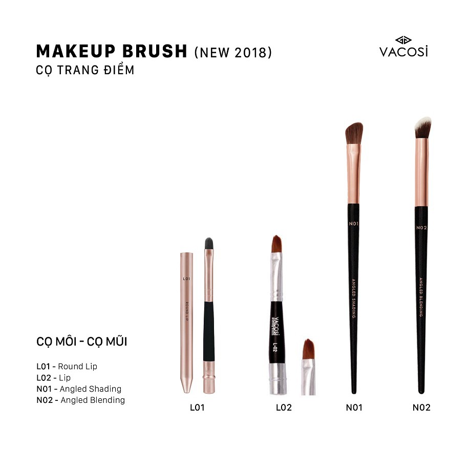 Cọ Trang Điểm Vacosi Makeup Brush Các Loại (Cọ Má, Mắt, Môi, Mũi ...)