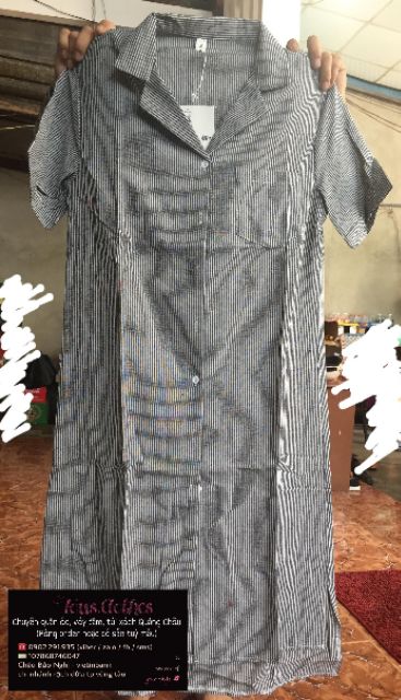 sẵn Đầm sơ mi kẻ sọc oversize - váy bigsize dáng suông dài | BigBuy360 - bigbuy360.vn