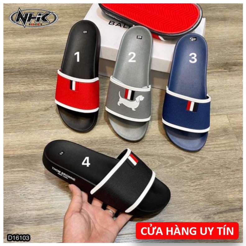 Dép nam đẹp Thom Browne CAO CẤP vân chìm siêu nét, Dép nam quai ngang thời trang trẻ xỏ ngón thể thao cá tính NVT SPORT
