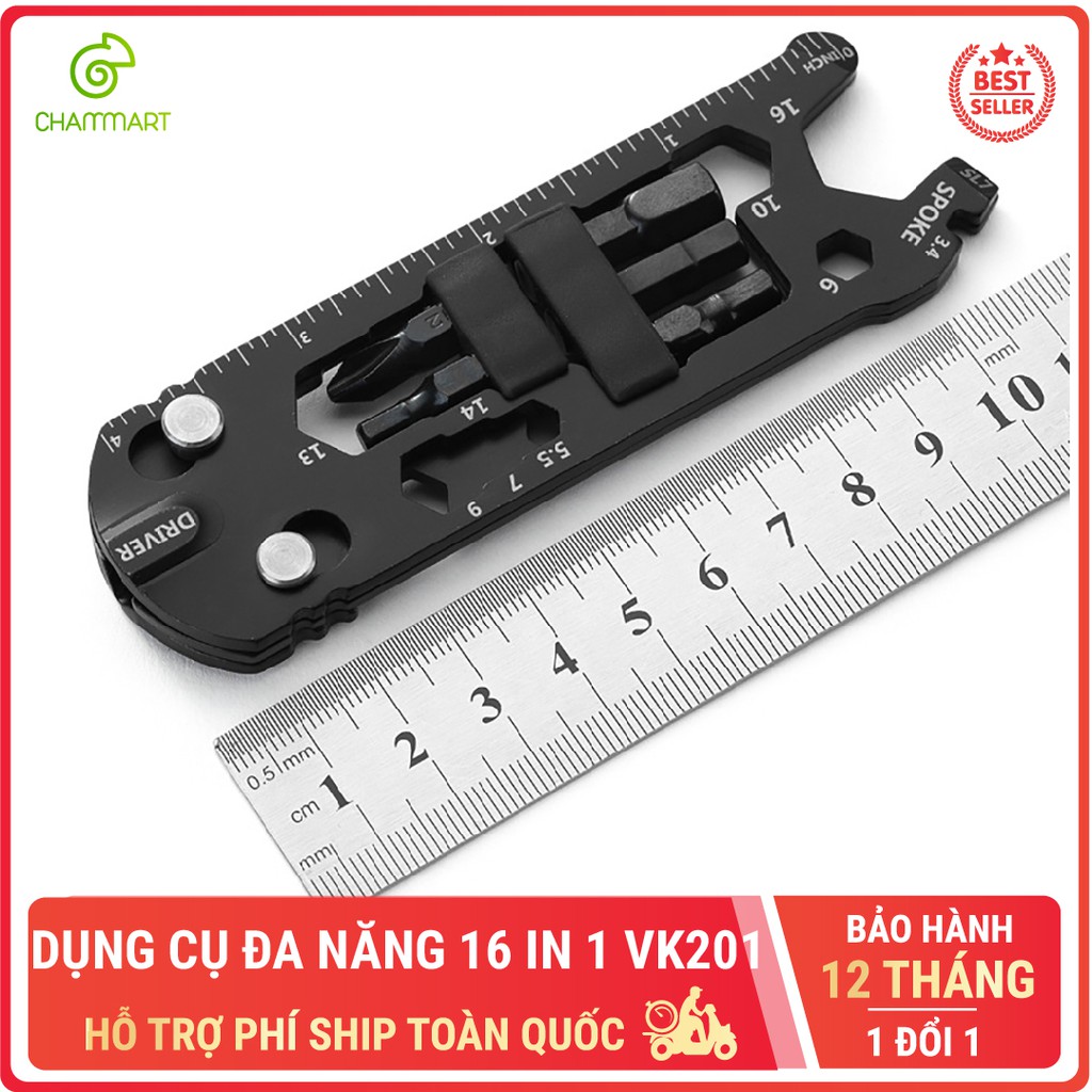 Dụng cụ đa năng 16 in 1 Volken VK201 sửa xe đạp móc EDC kết hợp tua vít và cờ lê điều chỉnh màu đen