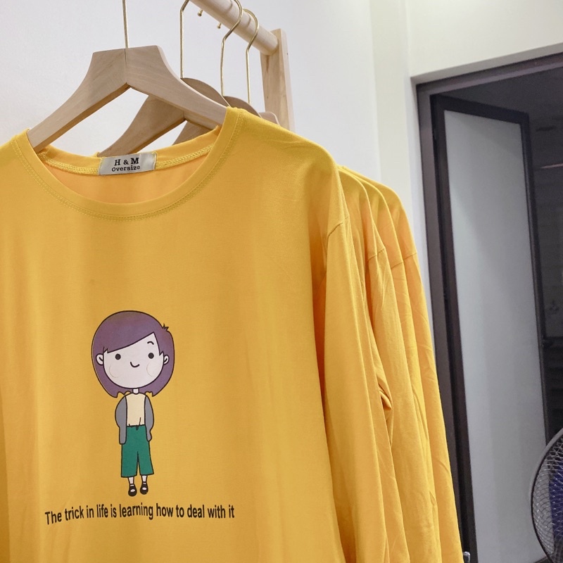 Áo thun dày tay nam nữ, áo phông dài tay shopcossi chất cotton màu vàng