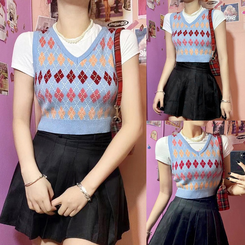 Áo Croptop Dệt Kim Cổ Chữ V Họa Tiết Kẻ Sọc Nhiều Màu Thời Trang Cho Nữ