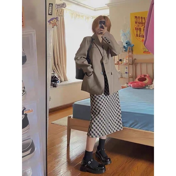 Set balzer phối đầm caro hai dây thời trang Nữ 6sstore