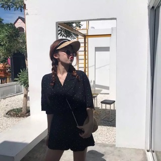 Jumpsuit ulzzang đen chấm bi