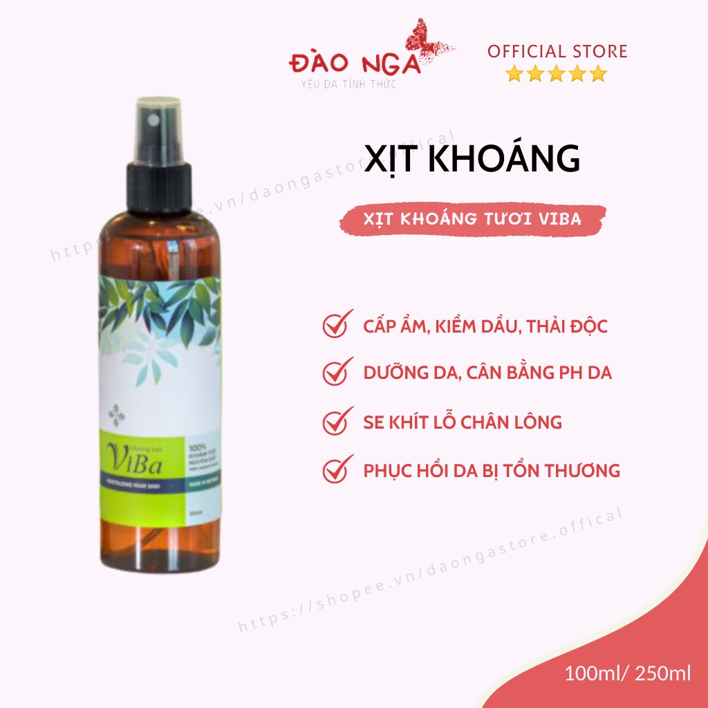 XỊT KHOÁNG TƯƠI VIBA - Dưỡng da cấp ẩm, cân bằng PH, phục hồi tổn thương da - Đào Nga