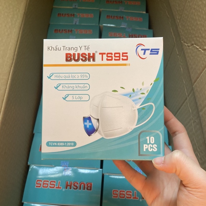 Khẩu trang y tế 5 lớp BUSH TS95  hiệu quả lọc trên 95%, kháng khuẩn tốt - hộp 10 cái