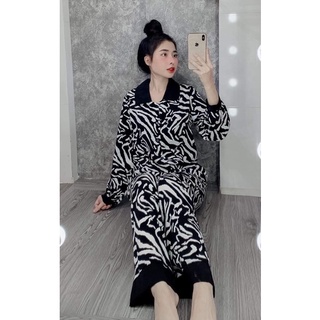 Đồ Bộ Pijama Lụa Mango Cổ Sen Tay Dài Quần Dài