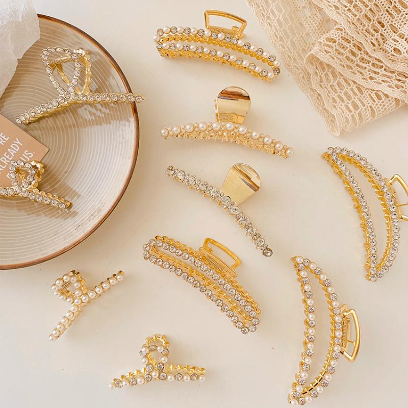 Kẹp tóc kim loại đính ngọc trai long lanh phong cách Hàn Quốc xinh xắn dành cho nữ