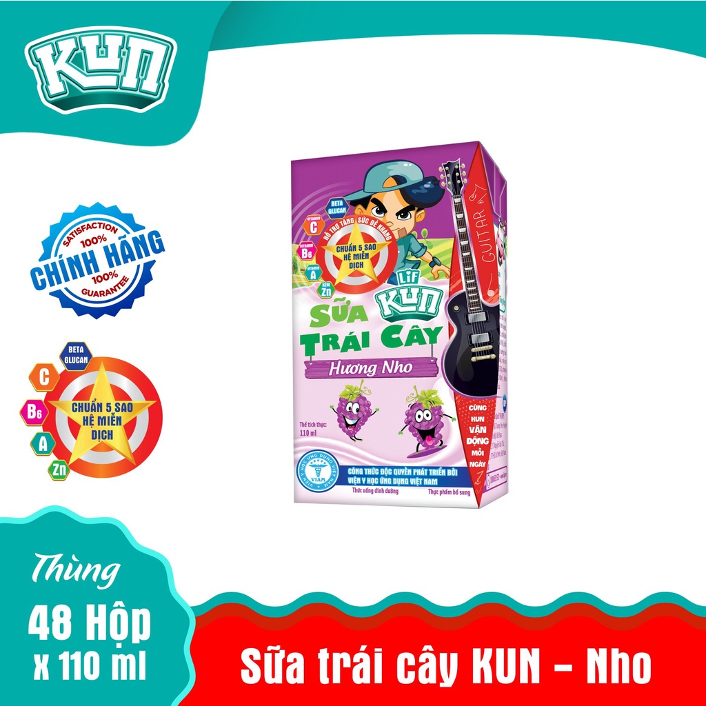 Thùng 48 hộp 110ml Sữa trái cây KUN NHO