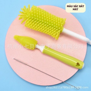 Cọ rửa bình sữa Silicon cao cấp 3 chi tiết [Tay cầm xoay 360 độ]