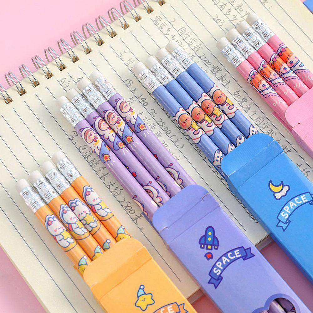 JARRED Set Bút Chì Gỗ HB Họa Tiết Hoạt Hình Phi Hành Gia Chất Lượng Cao Làm Quà Tặng Cho Bé