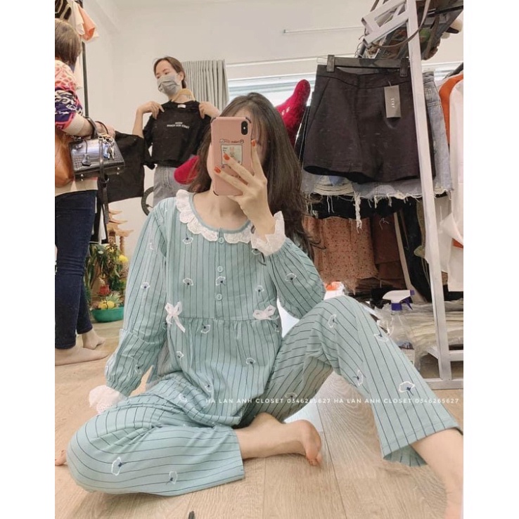 Bộ bầu dài kết hợp sau sinh thiết kế chất cotton cao cấp, dáng sang chảnh ☘️freesize 43~75kg quần có chun tăng giảm