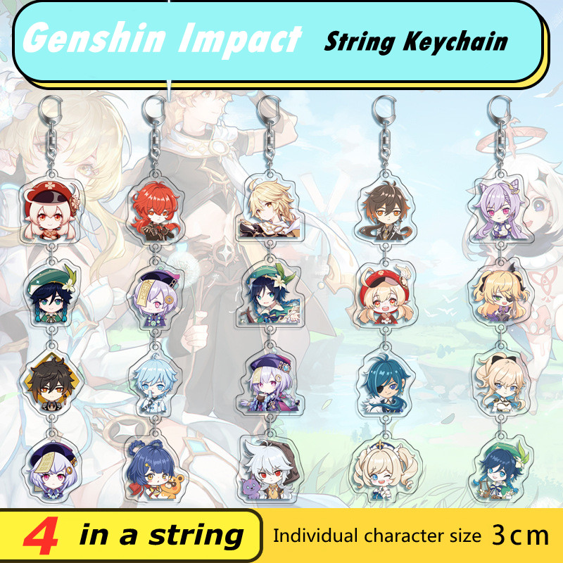 Móc khóa nhựa acrylic có chuỗi 4 mặt hình nhân vật game Genshin Impact