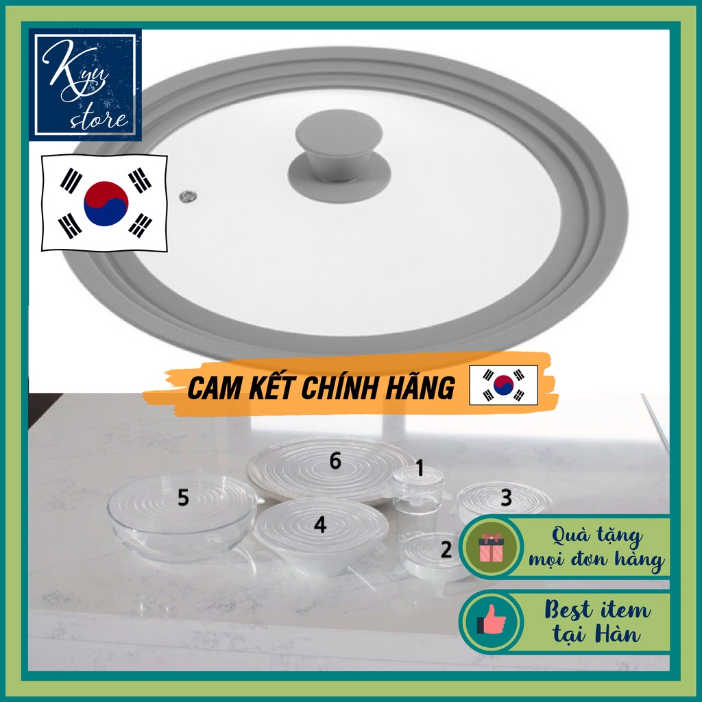 Nắp Đậy Kính Cường Lực Chịu Nhiệt Silicon Cao Cấp Hàn Quốc Dành Cho Nồi 26/28/30cm và 6 Nắp Đậy Silicon Bảo Quản Thực Phẩm Cho Hộp Nhựa Chống Trào