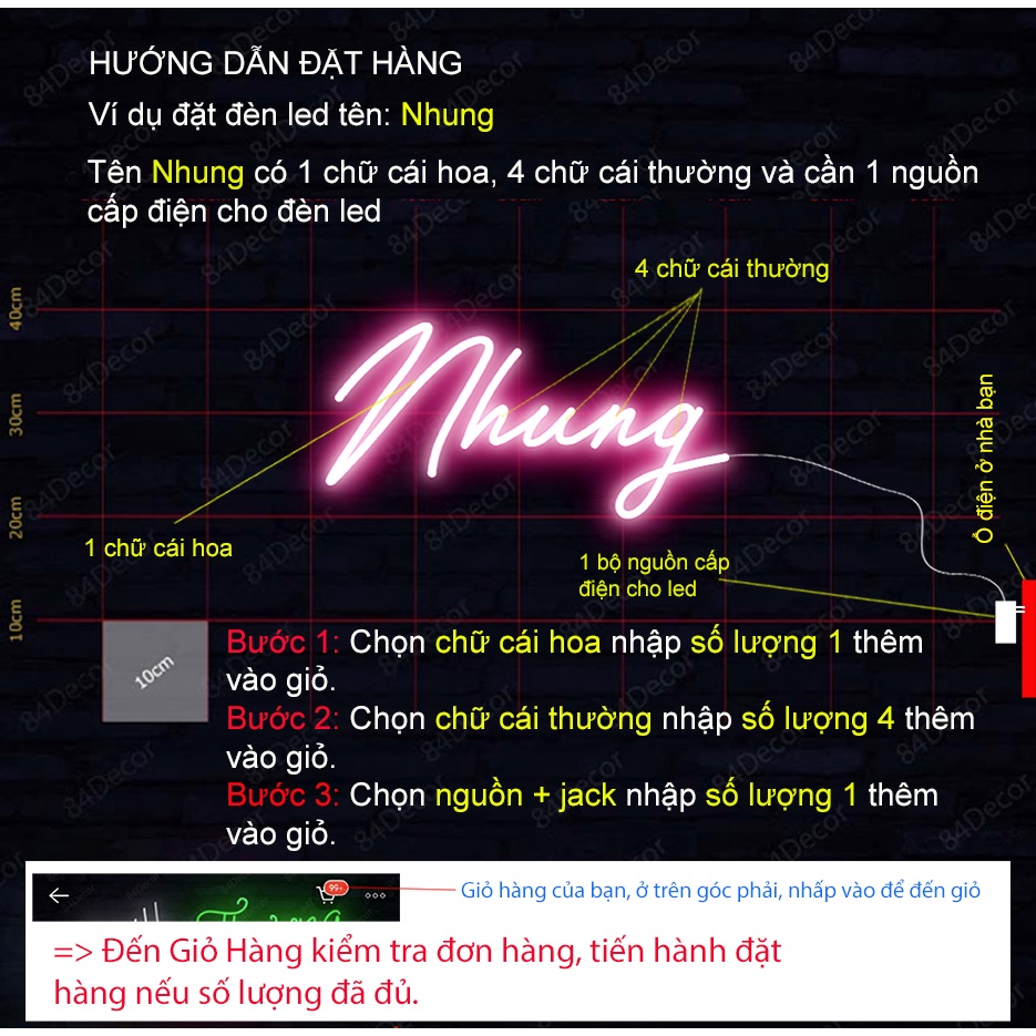 Đèn Led Neon Chữ Cái Theo Tên Tùy Chọn | Led Neon Chữ | 84NS