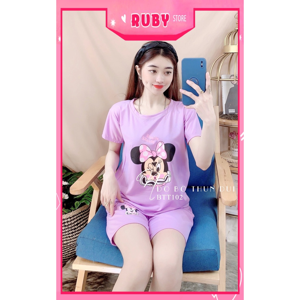 Đồ bộ nữ mặc nhà chất thun mềm mịn in hình chuột hoạt hình dễ thương BTT102