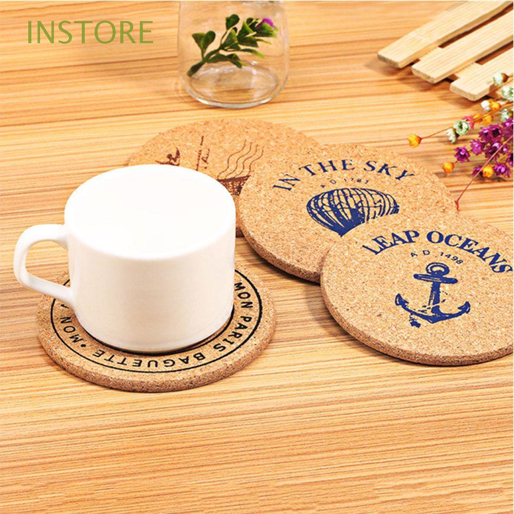 Set 2 đế bần lót ly trà / cà phê hình tròn chịu nhiệt chống trượt trang trí nhà bếp / tiệc phong cách retro lãng mạn