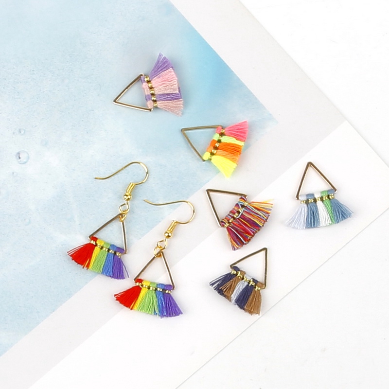Set 2 phụ kiện hình tam giác nhỏ bằng kim loại phối tua rua cotton polyester 25mm với 17 màu dùng làm móc khóa diy