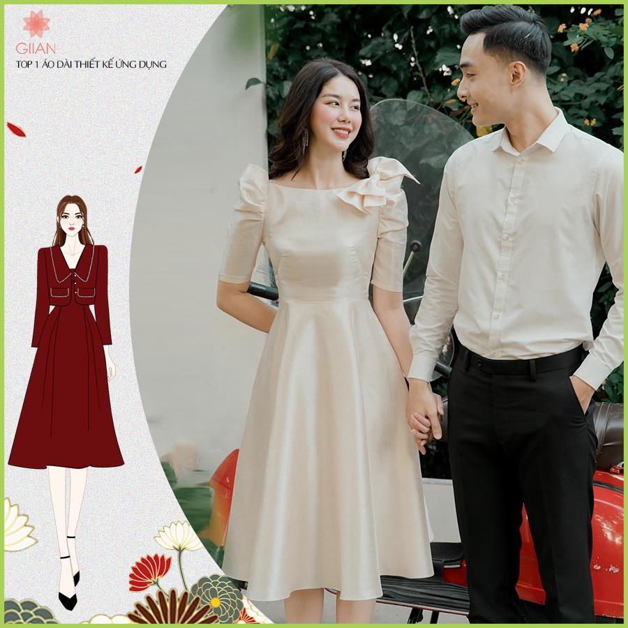 Váy Taffeta nhũ nơ, đầm dự tiệc thanh lịch, cao cấp - V2088 -Design By Giian