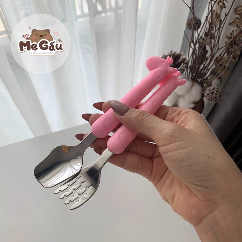 Set Thìa Nĩa Ăn Dặm Hình Hươu Cao Cổ