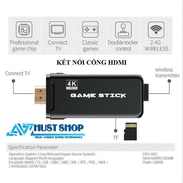 Máy Chơi Game 4 Nút PlayStation1 Bluetooth 3000 Trò PS1 MAME Game Cổ Điển FULL HD 4K Phiên Bản 2020