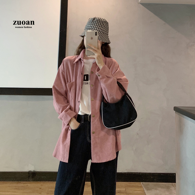 SUXI Áo sơ mi dáng rộng tay dài phong cách Hàn Quốc dành cho nữ