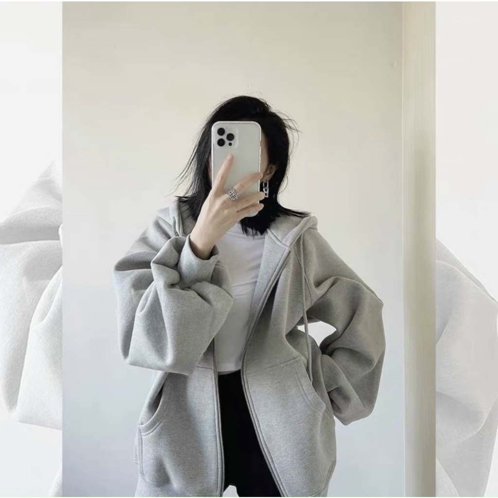 Áo Khoác, Áo Hoodie Dây Kéo Trơn Phong Cách Thời Trang Dễ Phối Đồ Fom Rộng Siêu Cute | BigBuy360 - bigbuy360.vn