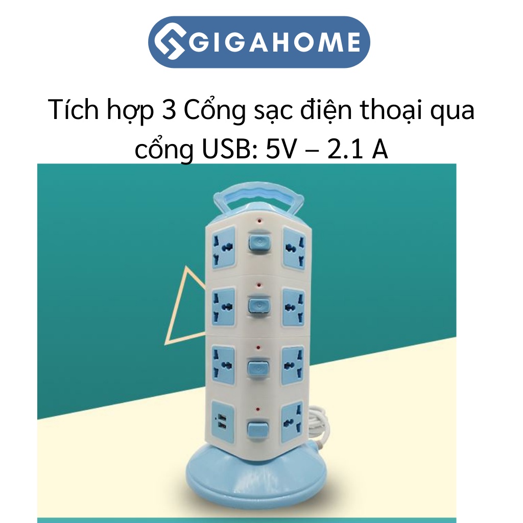 Ổ Cắm Điện 4 Tầng Đa Năng GIGAHOME Tích Hợp 3 Cổng USB, 16 Ổ Cắm, Chống Cháy Nổ 3508