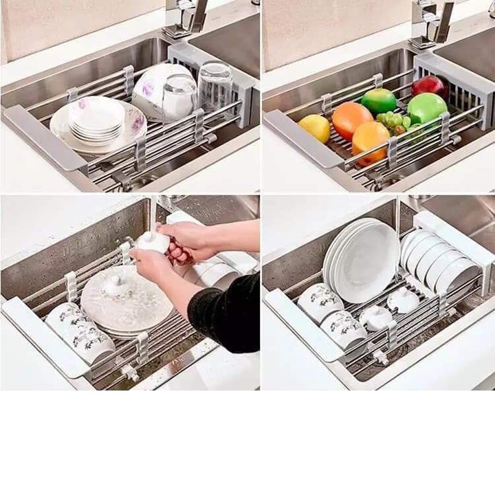 RỔ RÚT INOX CHỈNH KÍCH THƯỚC ĐẶT BỒN RỬA BÁT SIÊU TIỆN ÍCH