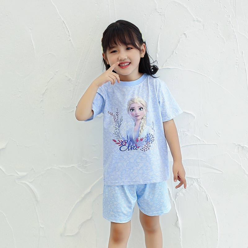 Bộ đồ ngủ mặc nhà tay ngắn vải cotton mỏng in hình công chúa Aisha dễ thương cho bé gái 2021