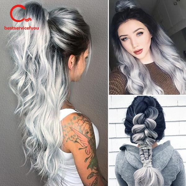 Tóc Giả Nữ Xoăn Dài Bồng Bềnh Màu Xám Khói Cá Tính