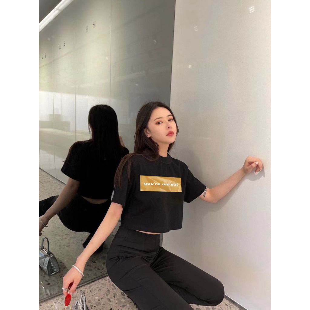 Áo croptop nữ tay ngắn cổ tròn vải thun cotton kiểu hàn quốc CR035 Miucho in hình hoạ tiết