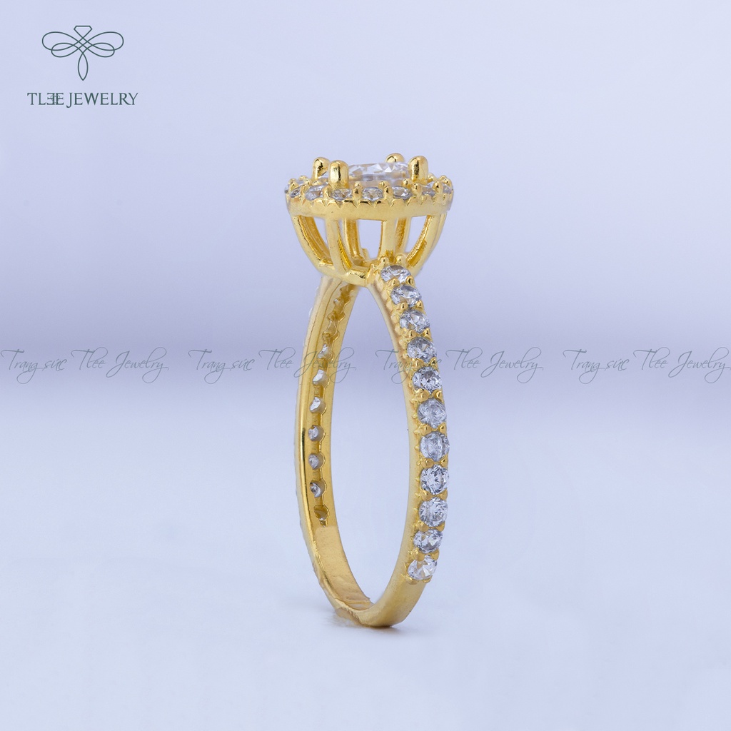 Nhẫn bạc nữ TLEE đá tròn mạ vàng 14k sang trọng NCJ A0131