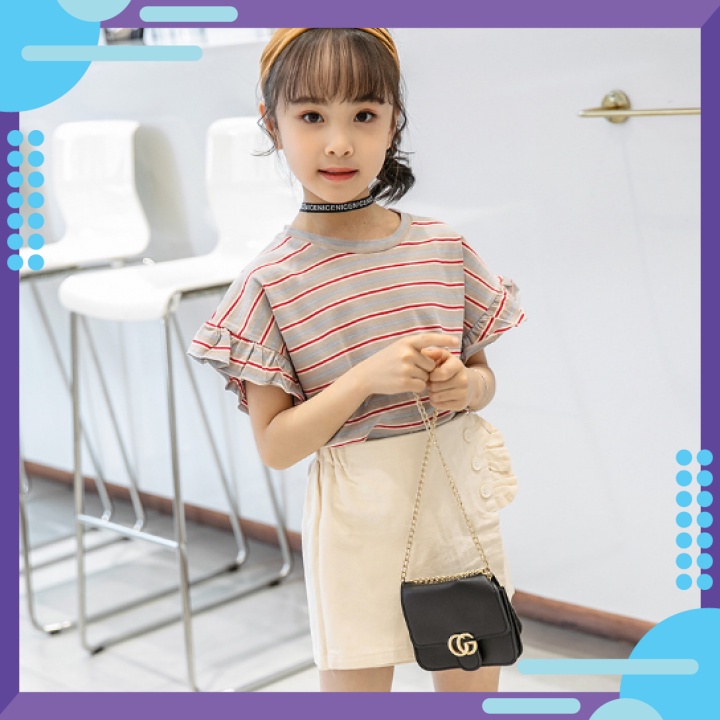 Set bộ áo thun và quần giả váy kaki cho bé gái đi chơi dự tiệc phong cách Hàn Quốc từ 13-38kg BBG002