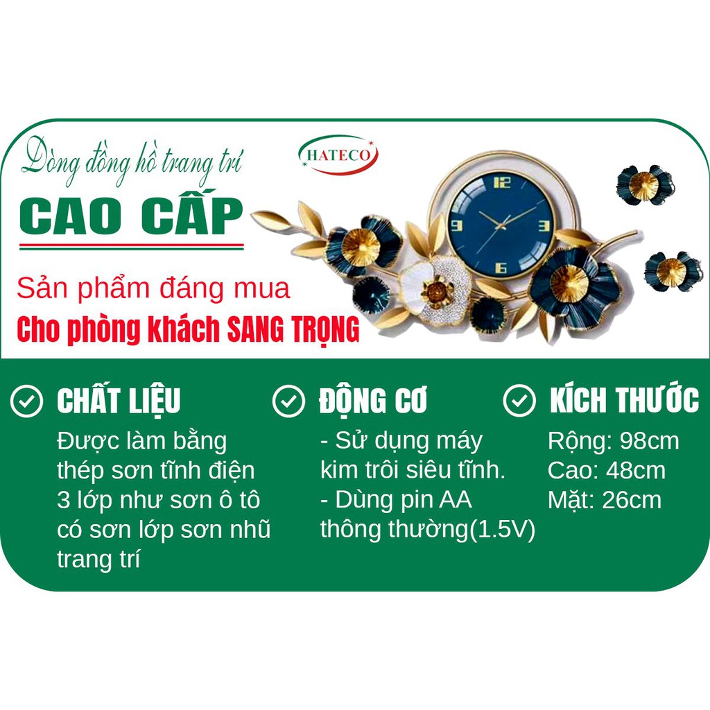 [MẪU MỚI] Đồng Hồ Treo Tường Trang Trí Phòng Khách Hình Cành Hoa Xanh TT2106X