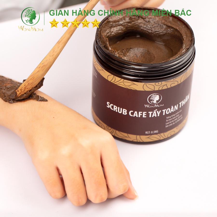 Scrub cafe tẩy toàn thân, trắng da, sạch thâm mụn Wonmom 500g