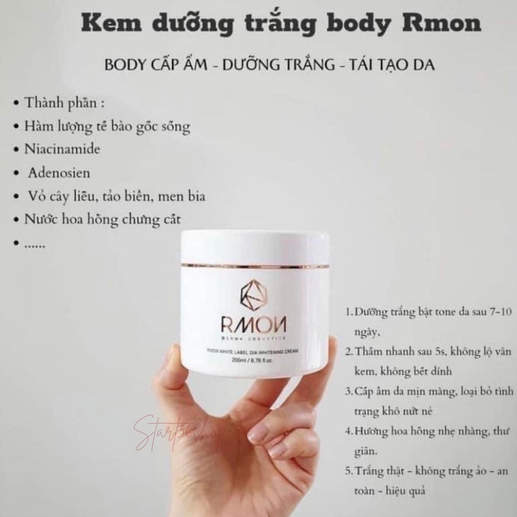 Kem body trắng da Start36 kem dưỡng trắng da RMON dưỡng ẩm, nâng tone da trắng hồng tự nhiên, xuất xứ Hàn Quốc hộp 200ml | BigBuy360 - bigbuy360.vn