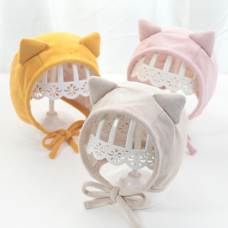 Nón cotton họa tiết mèo xinh xắn cho bé