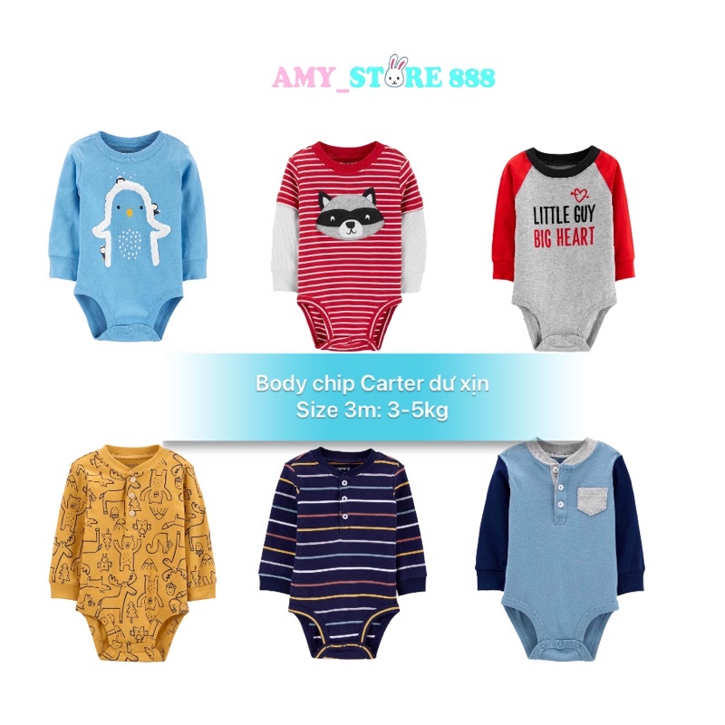 Body chip dài tay bé trai cổ tròn size 3m (3-5kg) chất cotton, bodysuit cho bé sơ sinh - Amystores