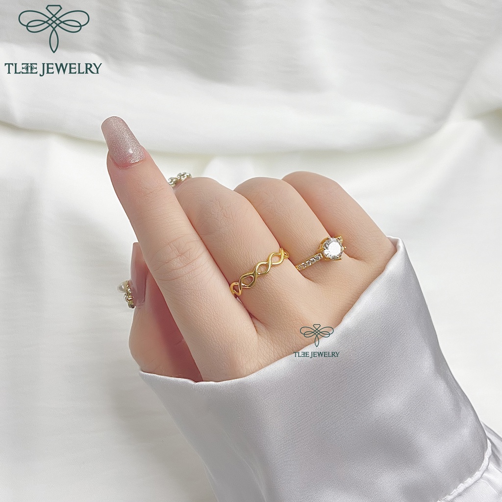 Nhẫn bạc nữ TLEE sáu chấu mạ vàng 14k nạm đá cao cấp TleeJewelry A0110