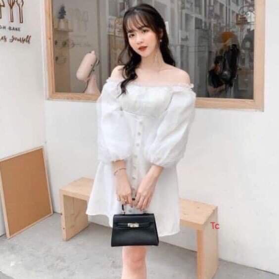 Váy babydoll trễ vai - Đầm trắng nữ bánh bèo tiểu thư, babydoll mặc đi biển đẹp hàn quốc ulzzang