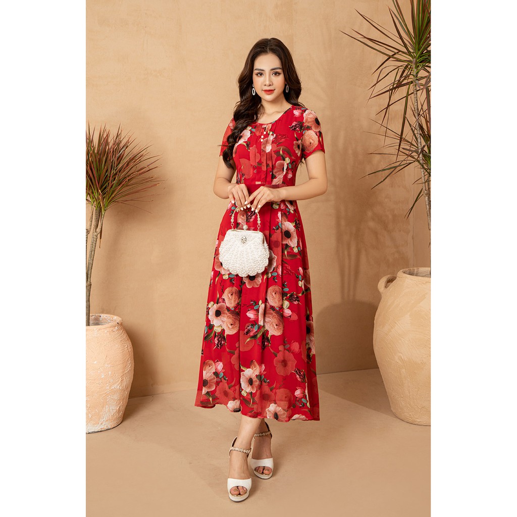 Đầm trung niên hàng thiết kế dự tiệc LYBEE dáng xòe von tơ cao cấp 630