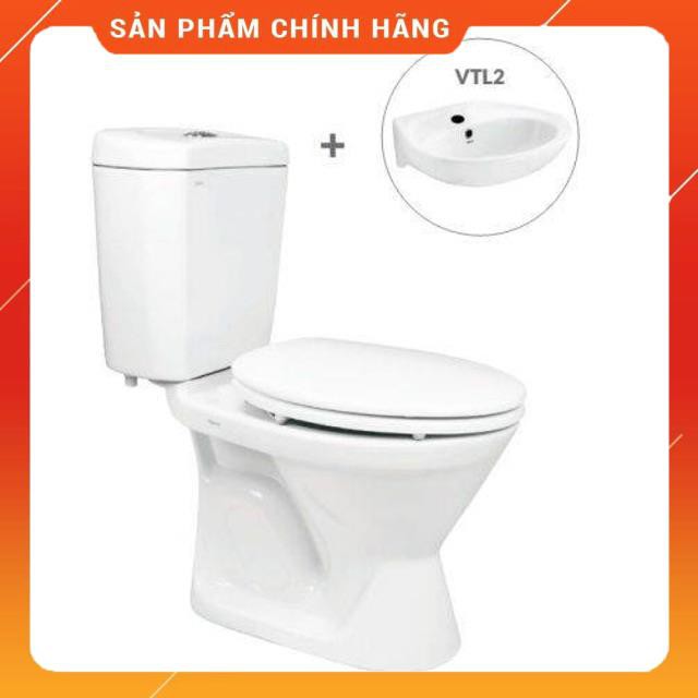 (SALE) Bồn Cầu Viglacera VI66 2 Khối Nắp Êm + Lavabo VTL2 - hàng chính hãng có phiếu bảo hành