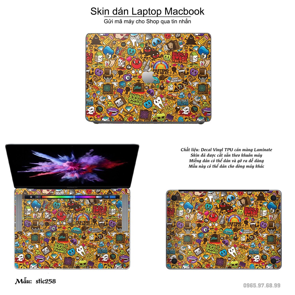 Skin dán Macbook mẫu stickerbomb (đã cắt sẵn, inbox mã máy cho shop)